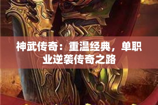神武传奇：重温经典，单职业逆袭传奇之路