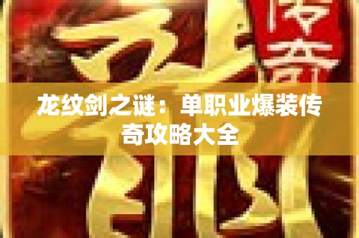 龙纹剑之谜：单职业爆装传奇攻略大全