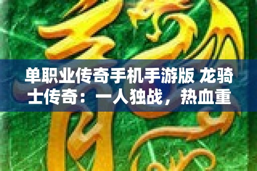 单职业传奇手机手游版 龙骑士传奇：一人独战，热血重燃