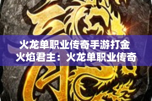 火龙单职业传奇手游打金 火焰君主：火龙单职业传奇